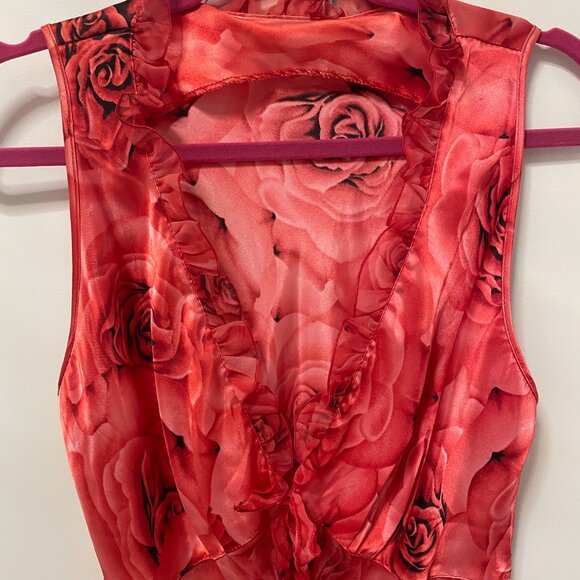 Vintage Red CoverUp Roses Dress - Picture 3 of 8